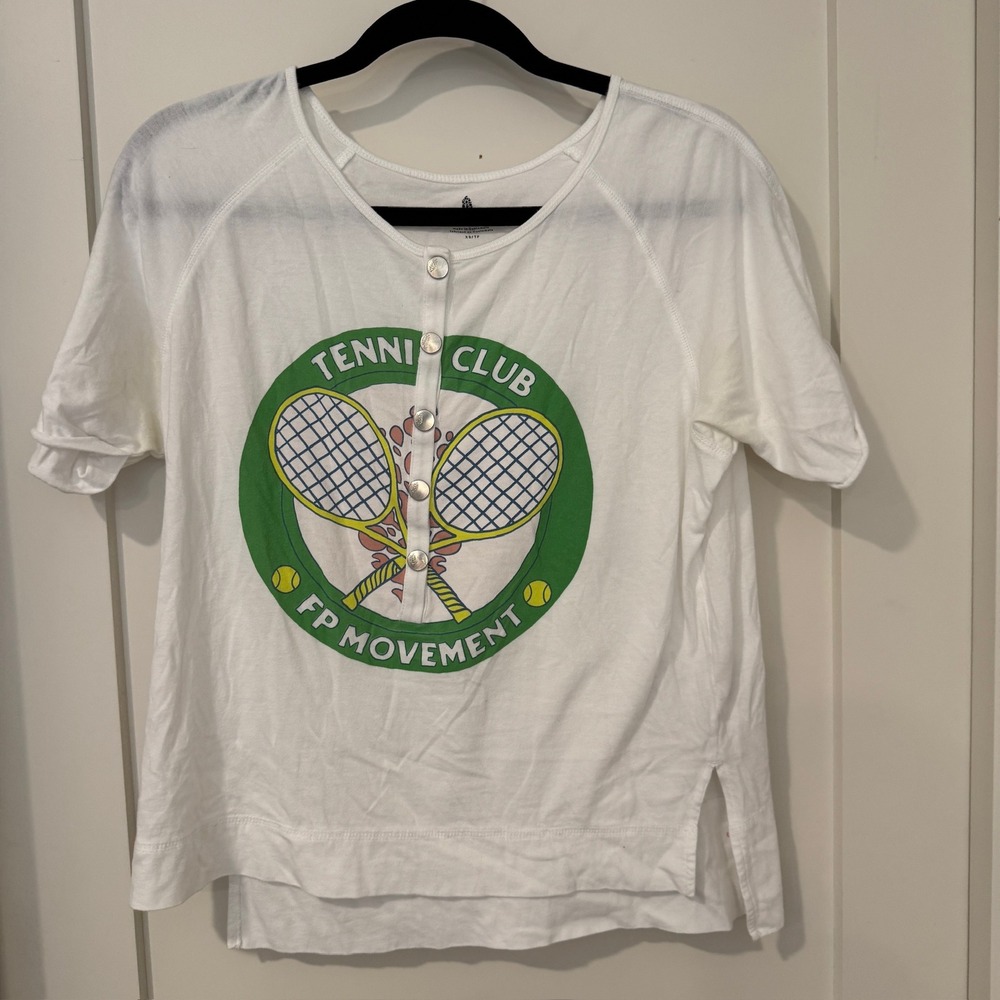FP Movement Free People Tennis Club Graphic Henley Tee White XS